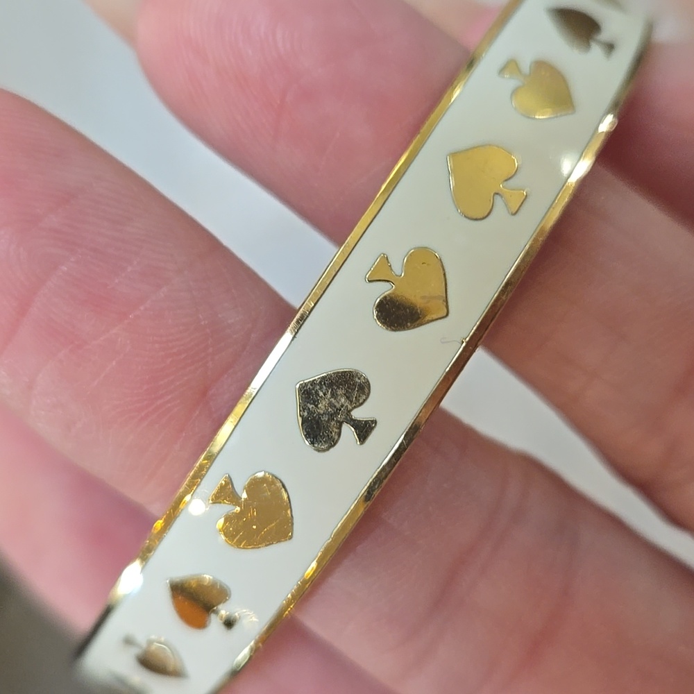 Kate Spade "Live Colorfully" Gold/Cream Enamel Bangle Bracelet - Picture 2 of 7